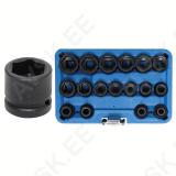 Impact Socket Set, Hexagon, extra flat | 12.5 mm (1/2") Drive | 8 - 24 mm | 17 pcs.