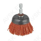 Nylon Wire Cup Brush Ø50mm, Hexagon shank A/F 6.35 mm (¼"), red=agressive