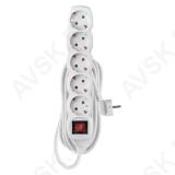 Extension Cord 5 m / 5 sockets / switch / white / PVC / 1.5 mm2