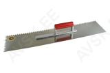 Notched trowel 600 × 130 mm, 10 × 10 mm, with aluminium support and wooden handle