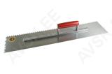 Notched trowel 600 × 130 mm, 6 × 6 mm teeth, with long aluminium support and wooden handle