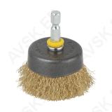 Brass Wire Cup Brush Ø50mm, Hexagon shank A/F 6.35 mm (¼")
